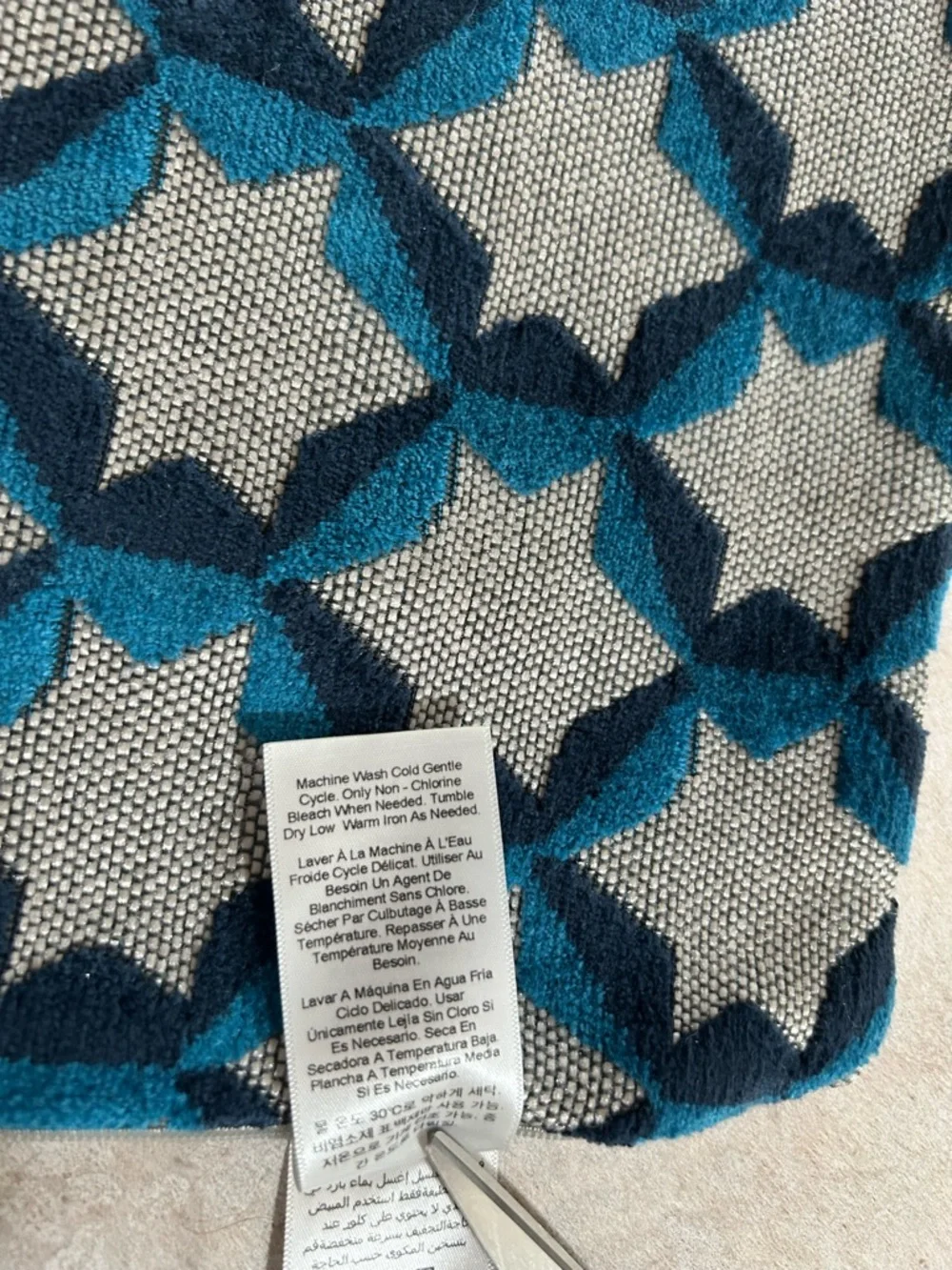 West Elm~ Blue Cut Velvet Star Lumbar Pillow Cover